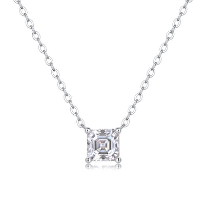 Cross-Border Foreign Trade Trendy Square Moissanite Necklace, Non-Fading, Women's S925 Silver Versatile Collarbone Chain For Daily Wear