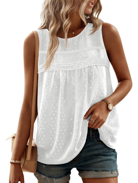 Polyester Women's Casual Loose Sleeveless Round Neck Vest Top